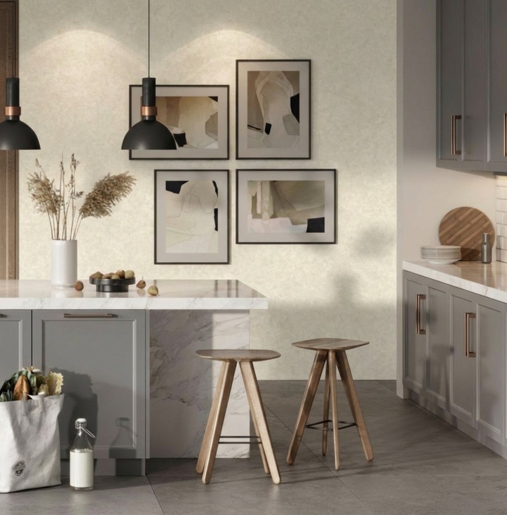  Giấy D&aacute;n Tường Art Deco M&atilde; 8258-2 Be V&agrave;ng Giả Đ&aacute; Cẩm Thạch Tinh Tế