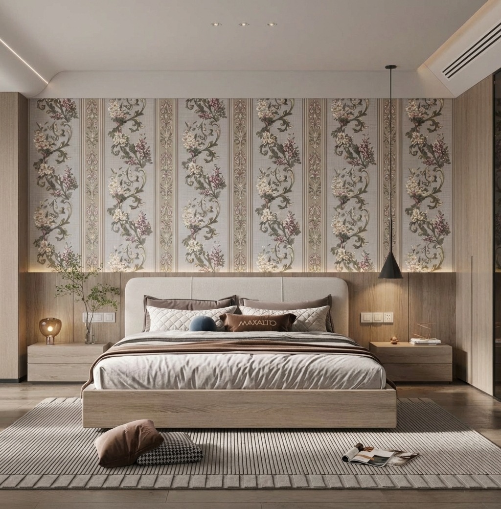 Giấy D&aacute;n Tường Art Deco M&atilde; 8260-2 T&iacute;m X&aacute;m Hoa Văn Cổ Điển