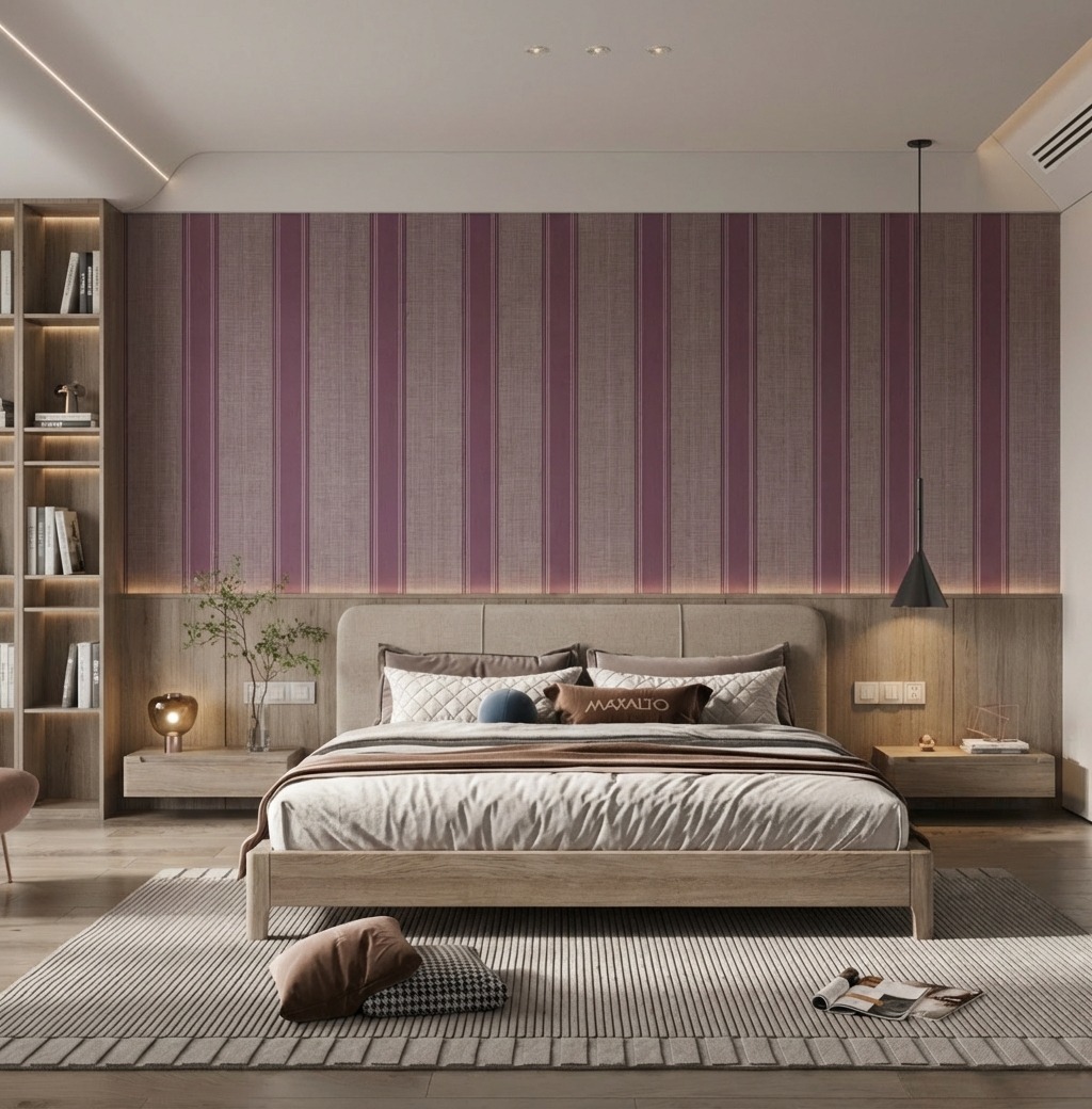 Giấy D&aacute;n Tường Art Deco M&atilde; 8261-3 T&iacute;m Nhạt X&aacute;m Kẻ Thanh Lịch