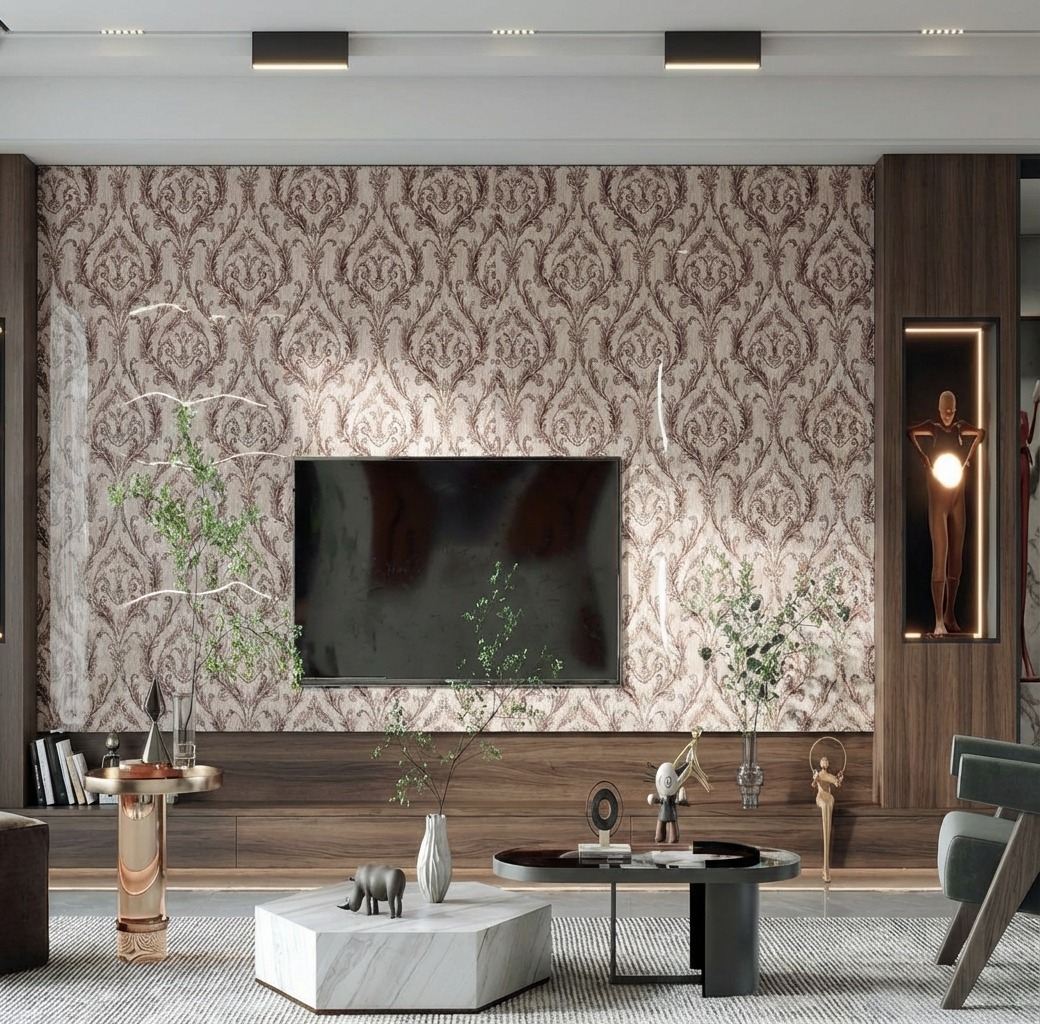 Giấy D&aacute;n Tường Art Deco M&atilde; 8264-5 N&acirc;u Hoa Văn Cổ Điển