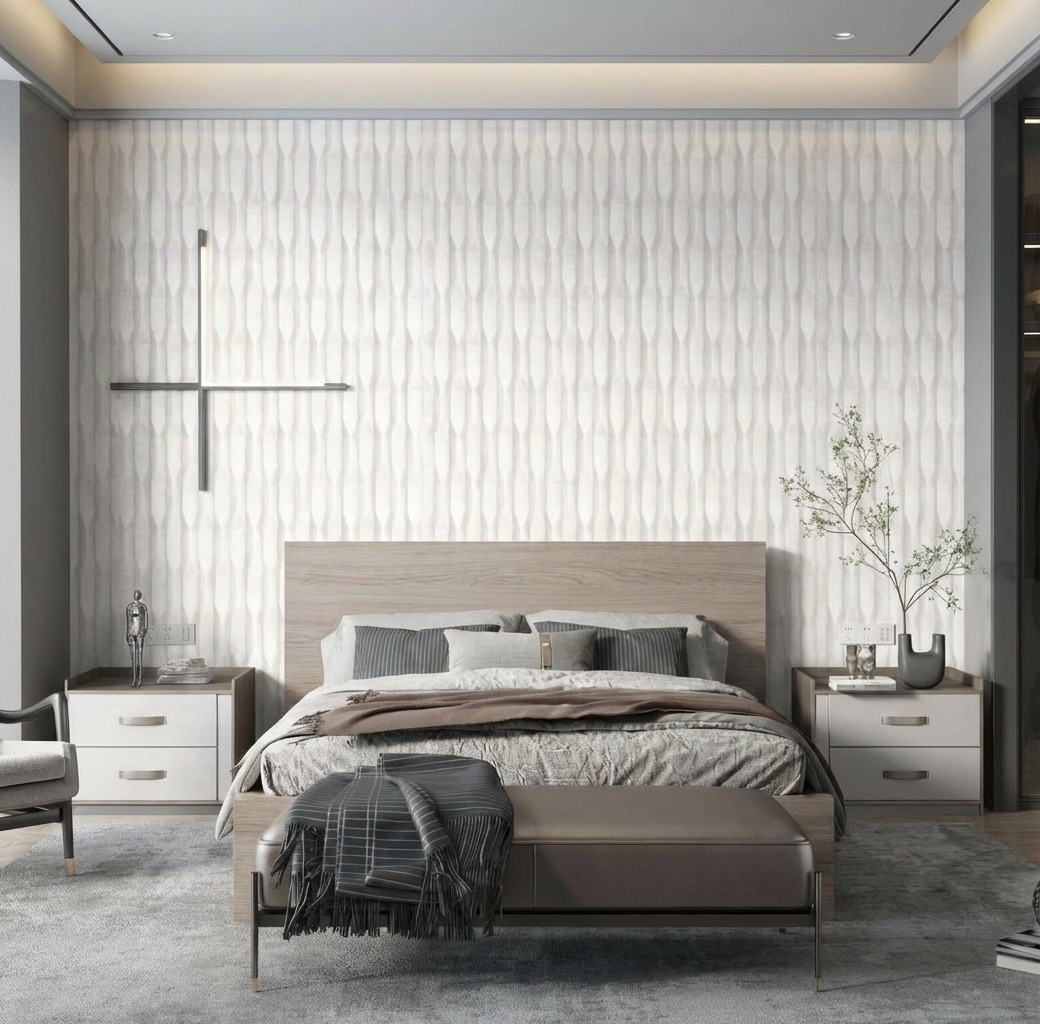 Giấy D&aacute;n Tường Art Deco M&atilde; 8266-1 Trắng Mờ Hoạ Tiết Đan Xen Hiện Đại