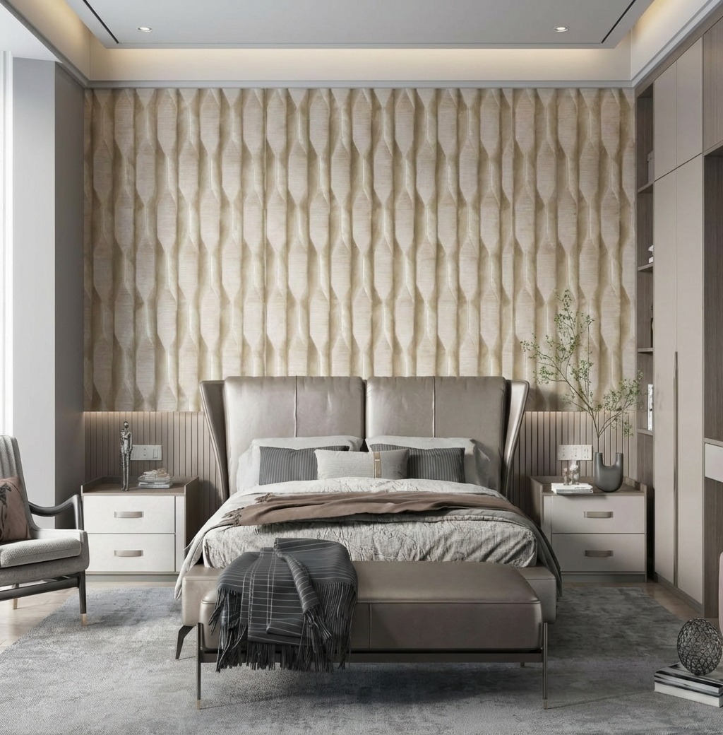 Giấy D&aacute;n Tường Art Deco M&atilde; 8266-4 M&agrave;u Be Hoạ Tiết Đan Xen Hiện Đại