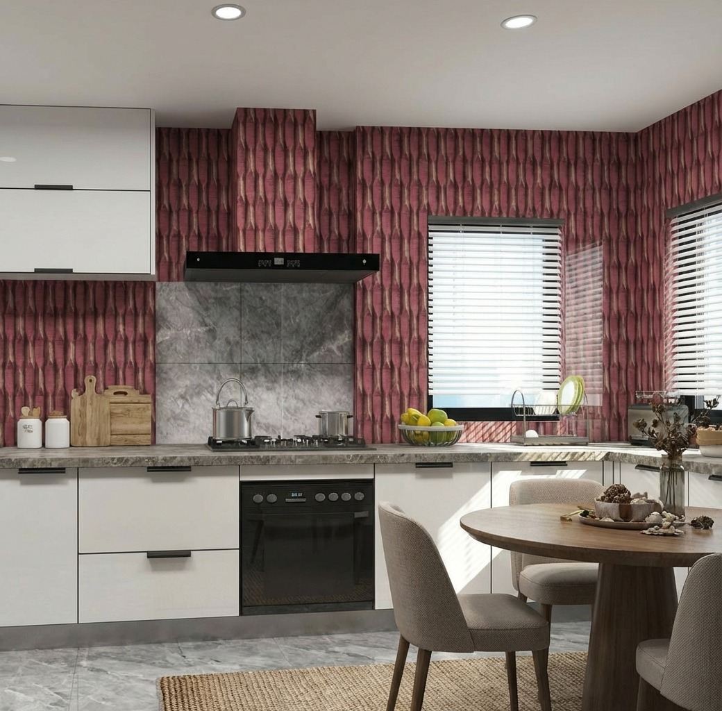 Giấy D&aacute;n Tường Art Deco M&atilde; 8266-5 Đỏ Rượu Hoạ Tiết Đan Xen Hiện Đại