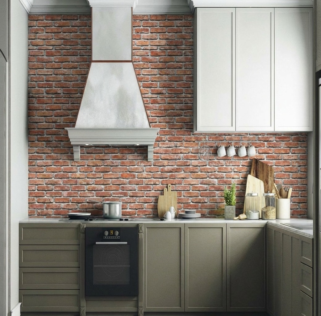 Giấy D&aacute;n Tường Art Deco M&atilde; 8267-3 N&acirc;u Cam Gạch Cổ Mộc Mạc