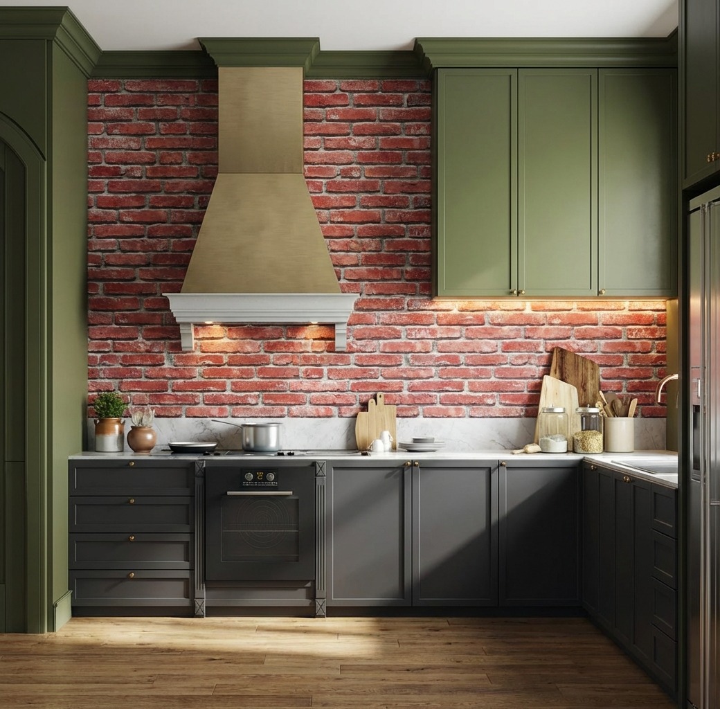 Giấy D&aacute;n Tường Art Deco M&atilde; 8267-4 N&acirc;u Đỏ Gạch Cổ Mộc Mạc