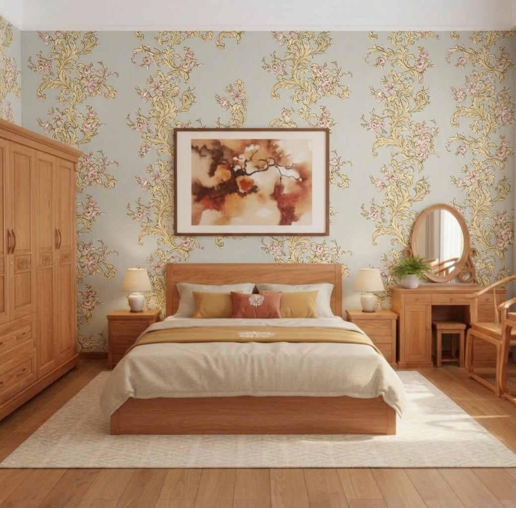 Giấy D&aacute;n Tường Cassia M&atilde; 8656-3 V&agrave;ng Nhạt Hoa Văn Cổ Điển Thanh Lịch