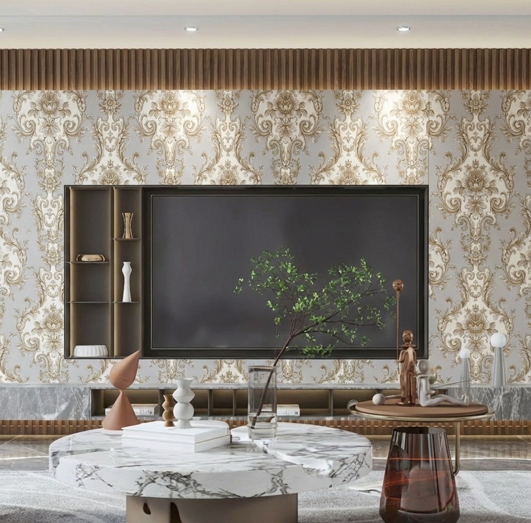 Giấy D&aacute;n Tường Cassia M&atilde; 8670-3 X&aacute;m Nhạt Hoa Văn Cổ Điển Qu&yacute; Ph&aacute;i