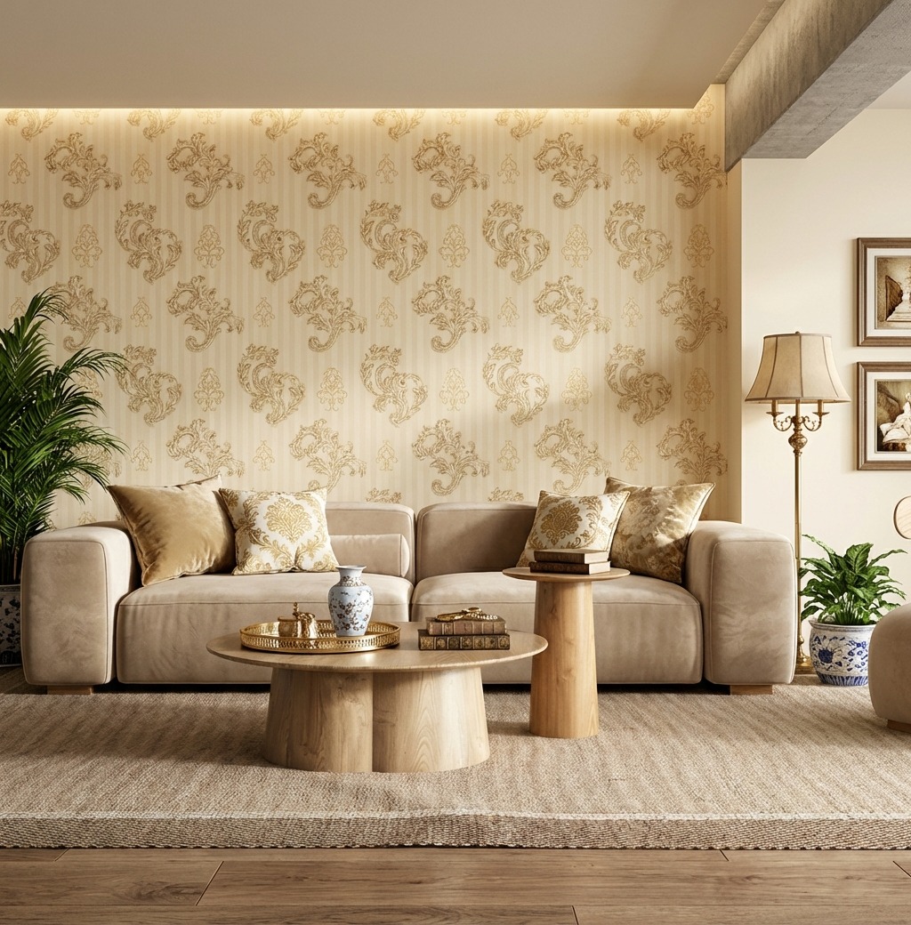 Giấy Dán Tường Cassia Mã 8674-3 Vàng Kem Hoa Văn Cổ Điển Sang Trọng Giấy Dán Tường Cassia Mã 8674-3 Vàng Kem Hoa Văn Cổ Điển Sang Trọng