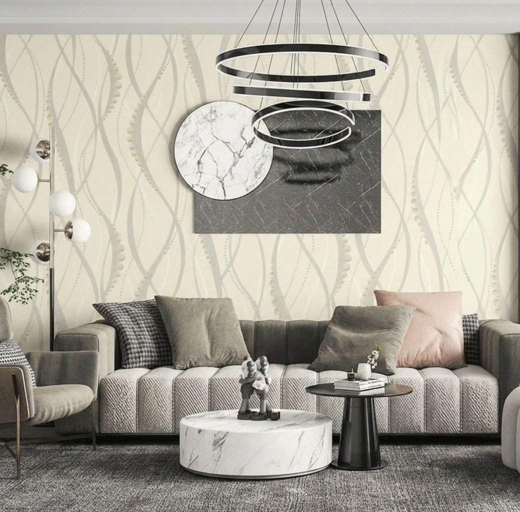 Giấy D&aacute;n Tường Cassia M&atilde; 8676-1 Be Lượn S&oacute;ng Tinh Tế