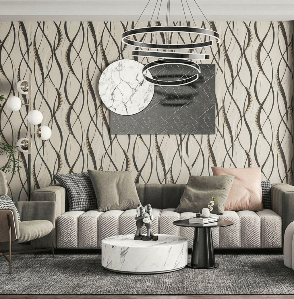 Giấy D&aacute;n Tường Cassia M&atilde; 8676-3 X&aacute;m Lượn S&oacute;ng Nhẹ Nh&agrave;ng