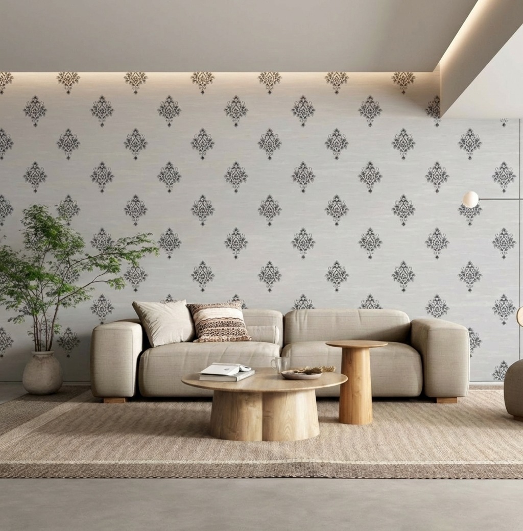 Giấy D&aacute;n Tường Cassia M&atilde; 8702-4 X&aacute;m Nhạt Hoa Văn Sang Trọng