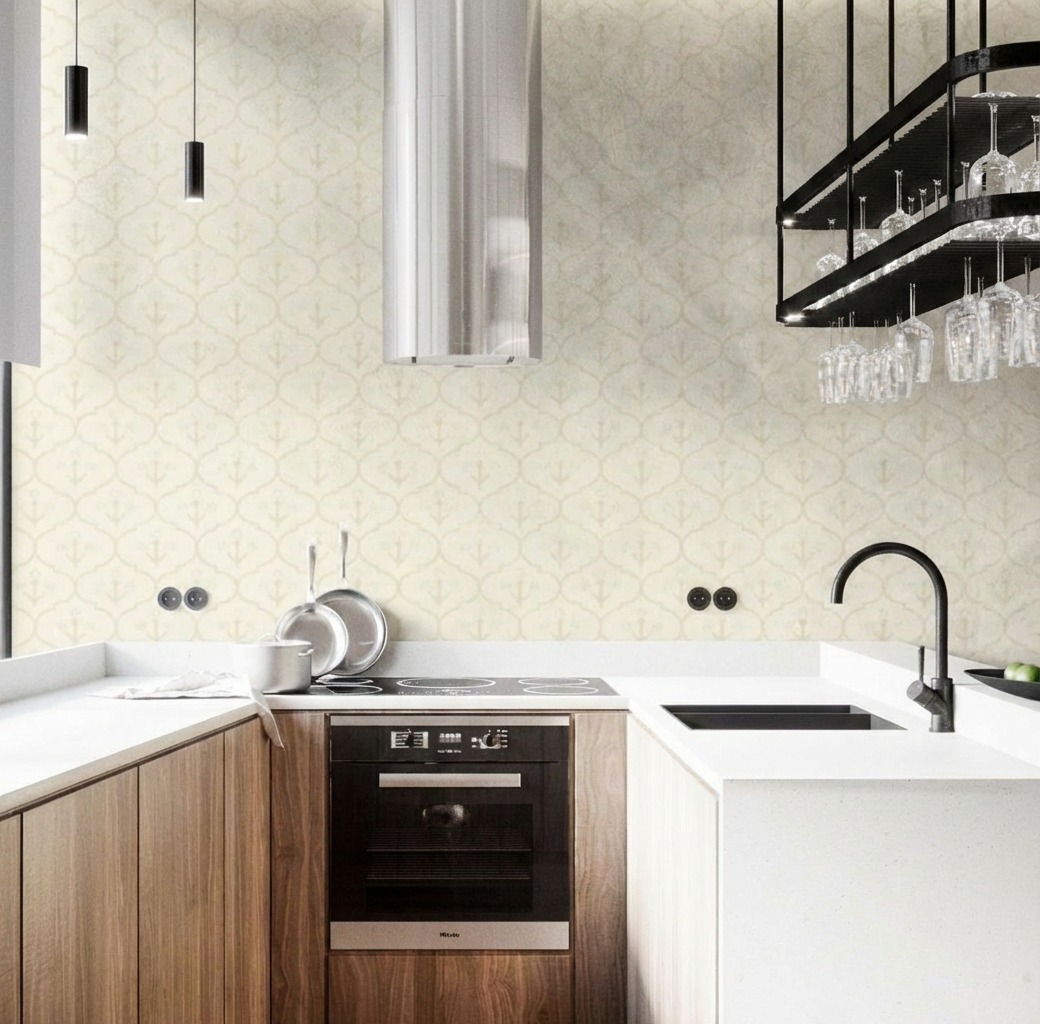 Giấy D&aacute;n Tường Cassia M&atilde; 8703-2 Kem Sữa Hoạ Tiết Nh&atilde; Nhặn