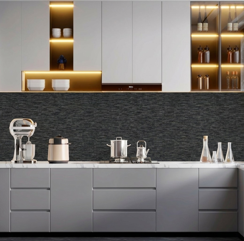 Giấy D&aacute;n Tường Natural M&atilde; 88432-3 Giả Gạch M&agrave;u Đen Huyền B&iacute;