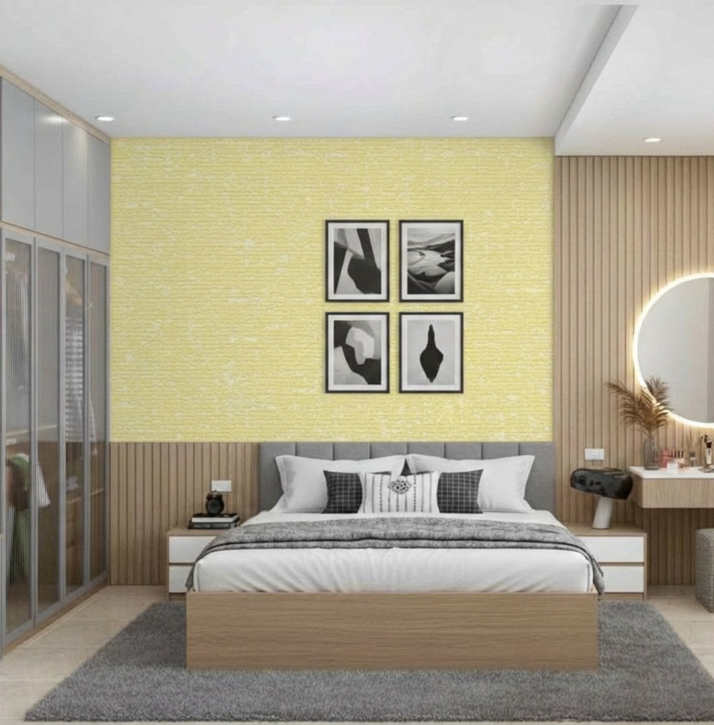 Giấy D&aacute;n Tường Nhật Bản M&atilde; Ba6033 M&agrave;u V&agrave;ng Nhạt Giả Vải Gi&aacute; Tốt