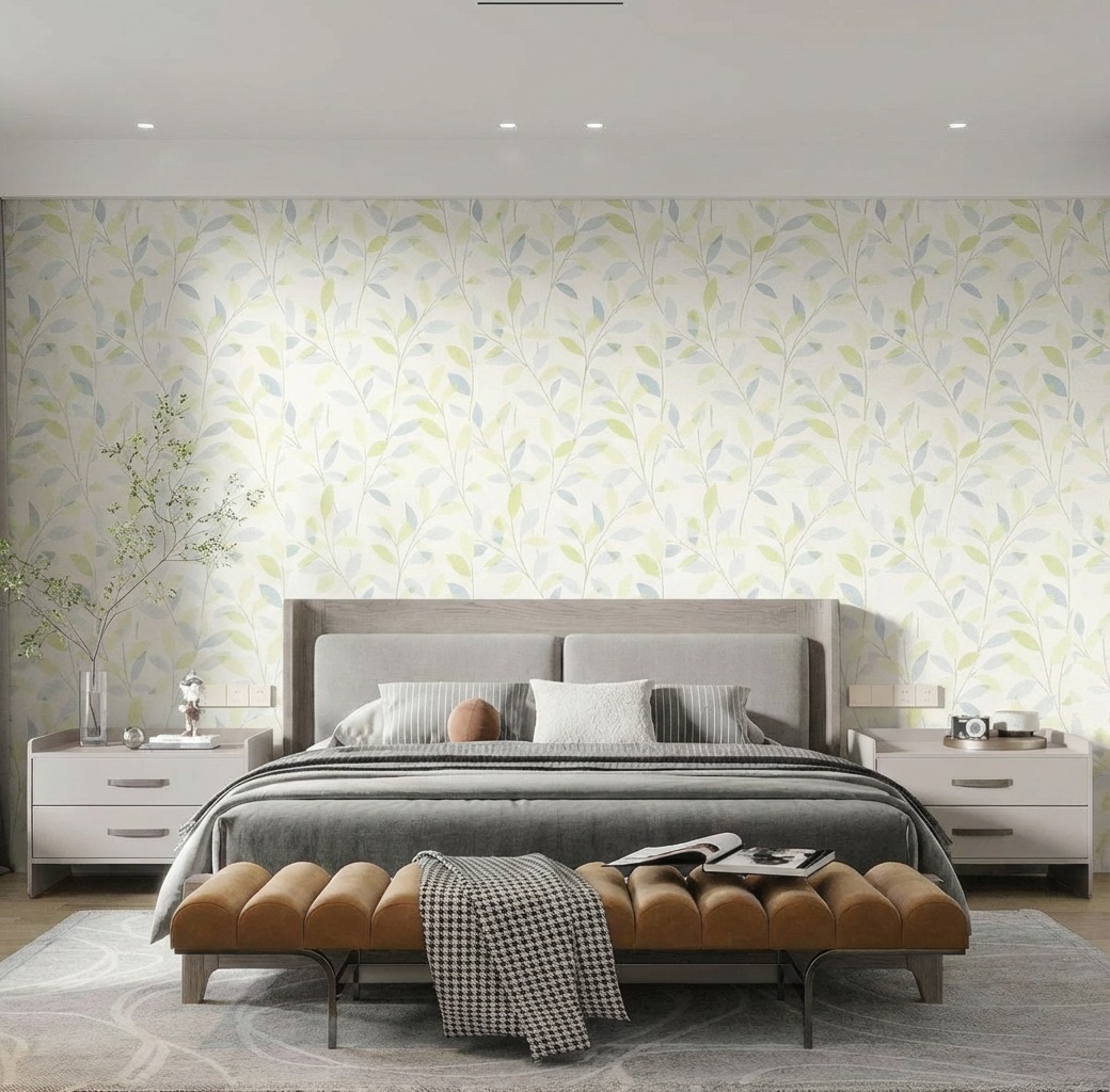 Giấy D&aacute;n Tường Nhật Bản M&atilde; Ba6087 Hoạ Tiết C&agrave;nh L&aacute; Gi&aacute; Rẻ