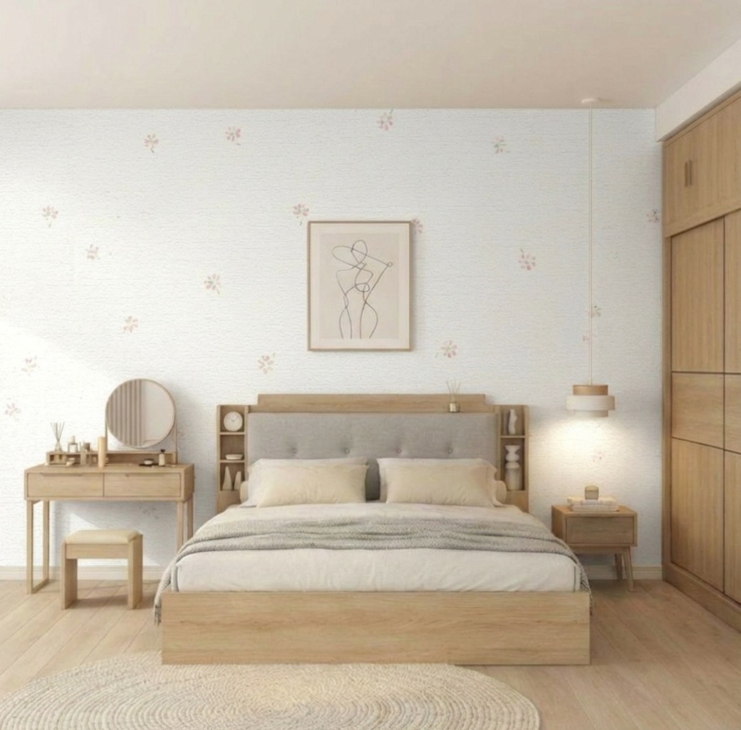 Giấy D&aacute;n Tường Nhật Bản M&atilde; Ba6092 M&agrave;u Kem Hoạ Tiết Hoa Bồ C&ocirc;ng Anh