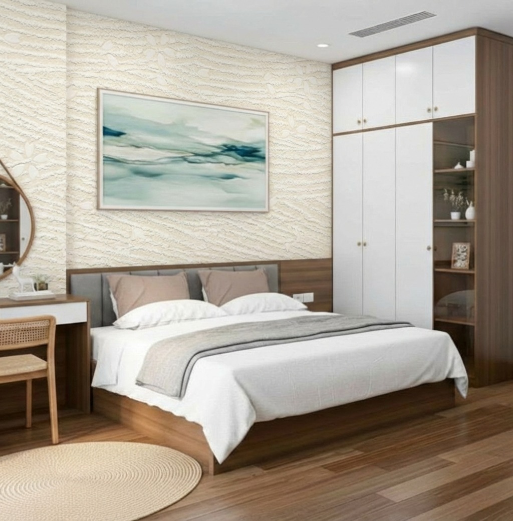 Giấy D&aacute;n Tường Nhật Bản M&atilde; Ba6115 M&agrave;u Kem Hoạ Tiết Hiện Đại