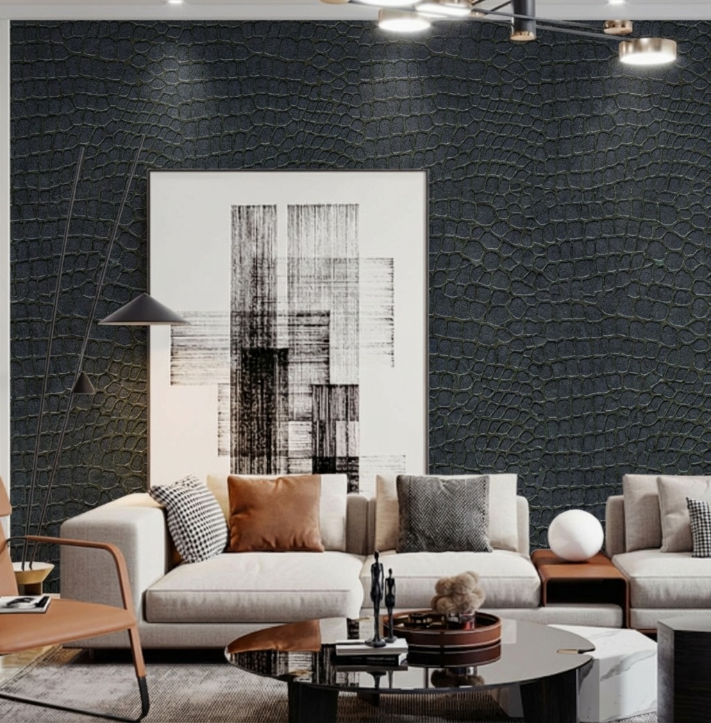 Giấy D&aacute;n Tường Nhật Bản M&atilde; Ba6173 M&agrave;u Đen Giả Da C&aacute; Sấu