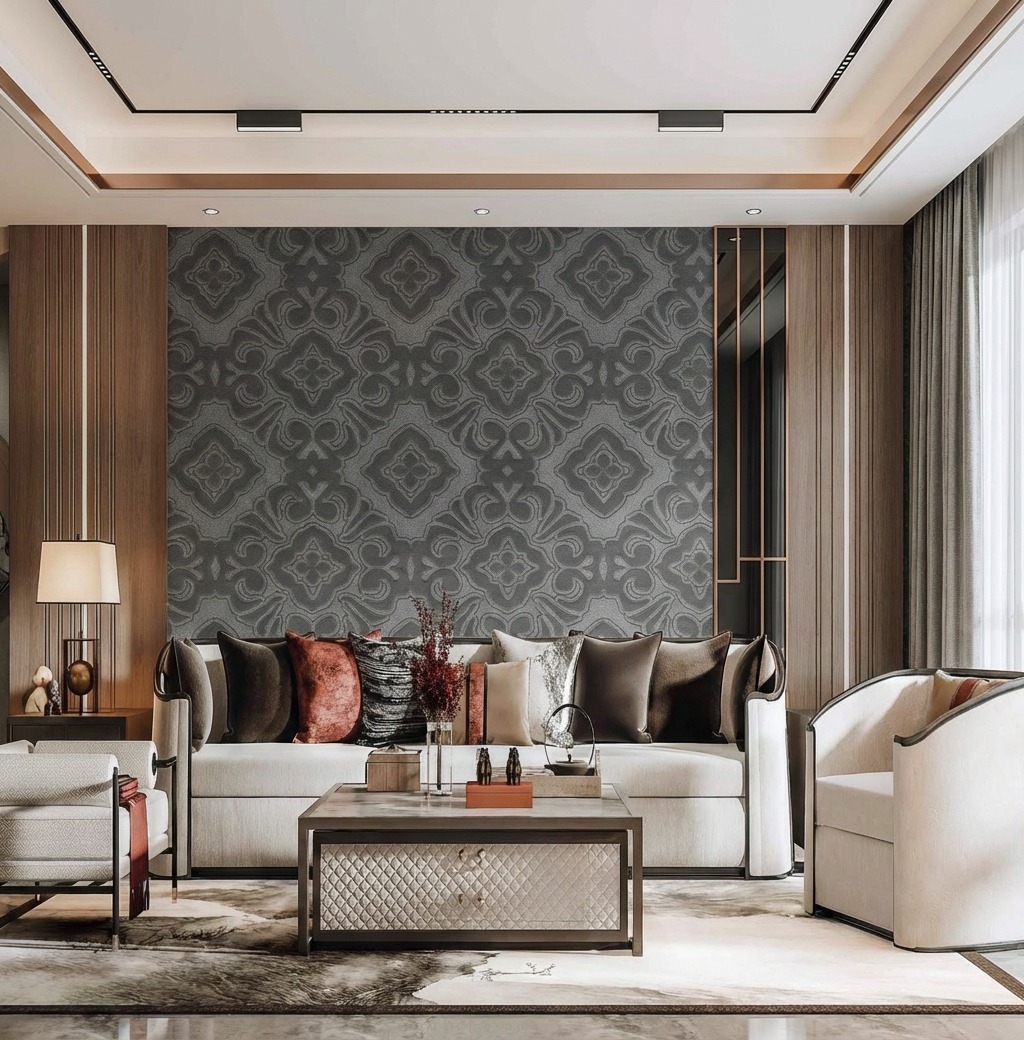 Giấy D&aacute;n Tường Nhật Bản M&atilde; Ba6256 M&agrave;u X&aacute;m Hoa Văn Cổ Điển