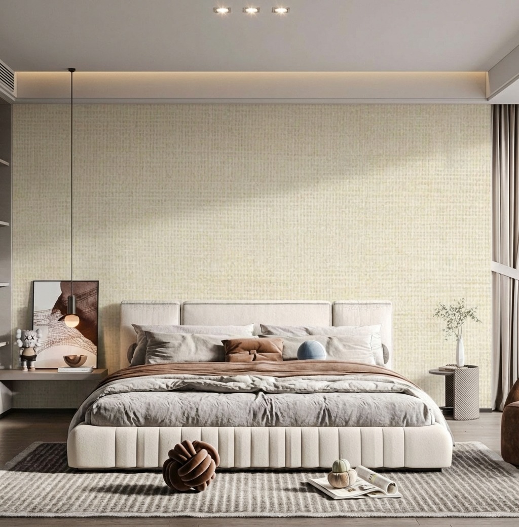 Giấy D&aacute;n Tường Nhật Bản M&atilde; Ba6282 M&agrave;u Kem Tinh Tế Giả Vải