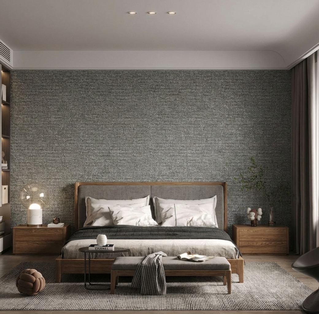 Giấy D&aacute;n Tường Nhật Bản M&atilde; Ba6298 M&agrave;u Đen Giả Vải 