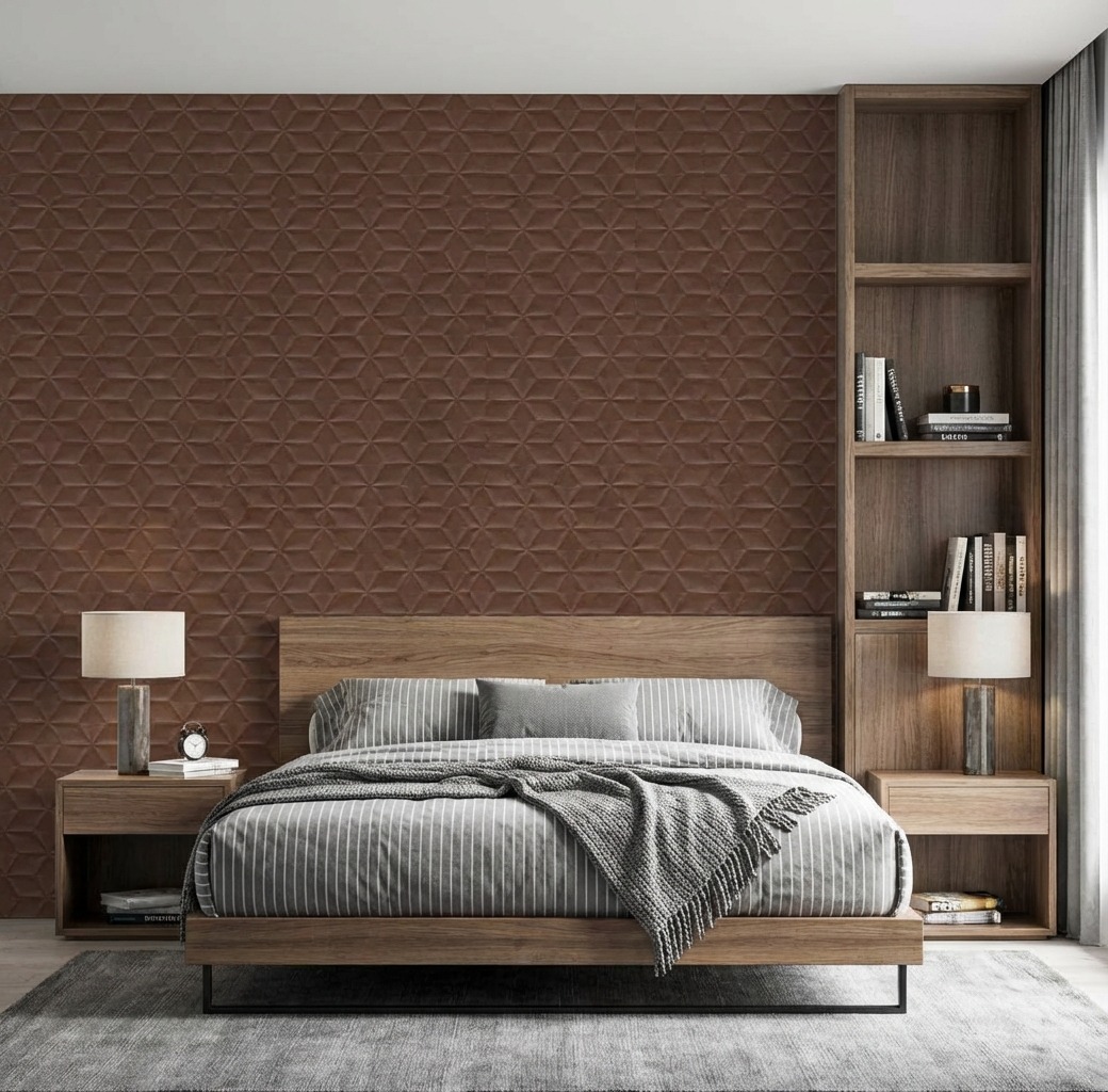 Giấy D&aacute;n Tường Nhật Bản M&atilde; Ba6306 M&agrave;u N&acirc;u Đậm Hoạ Tiết H&igrave;nh Thoi