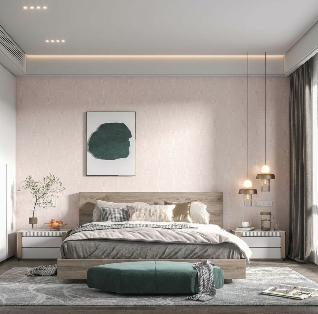 Giấy D&aacute;n Tường Nhật Bản M&atilde; Ba6373 M&agrave;u Hồng Hoạ Tiết Nơ