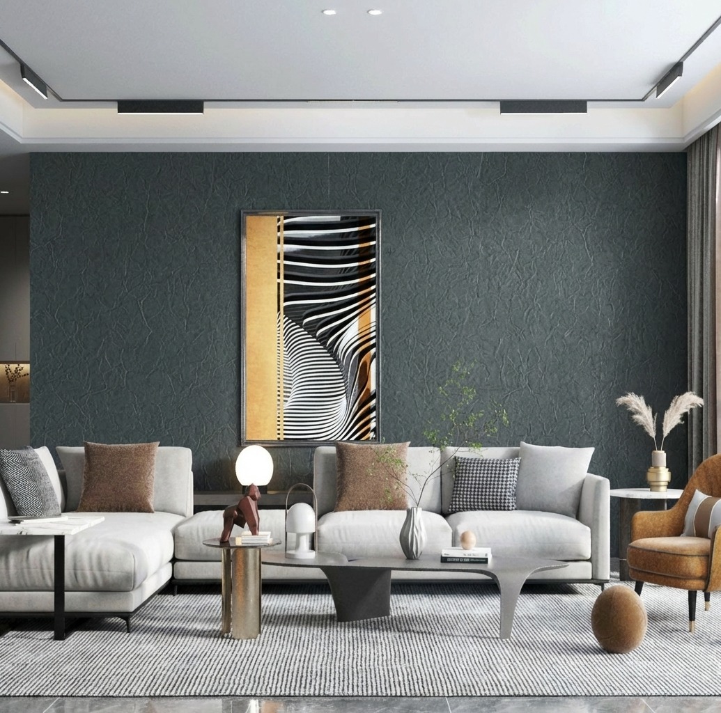 Giấy D&aacute;n Tường Nhật Bản M&atilde; Th-8600_R01 Giả Da M&agrave;u Xanh Đậm