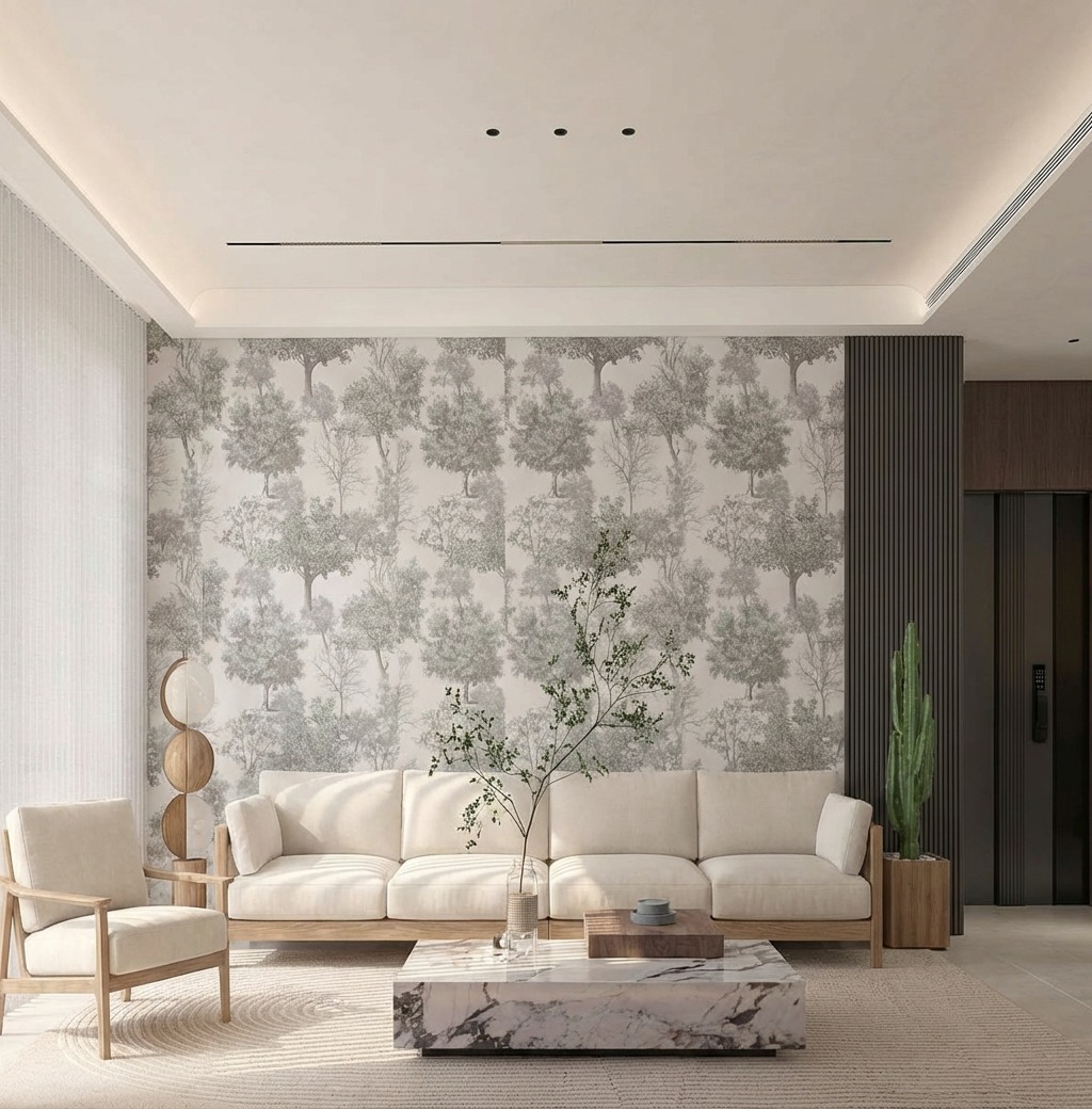 Giấy D&aacute;n Tường Soho M&atilde; 56119-2 X&aacute;m Rừng C&acirc;y Thanh Tĩnh