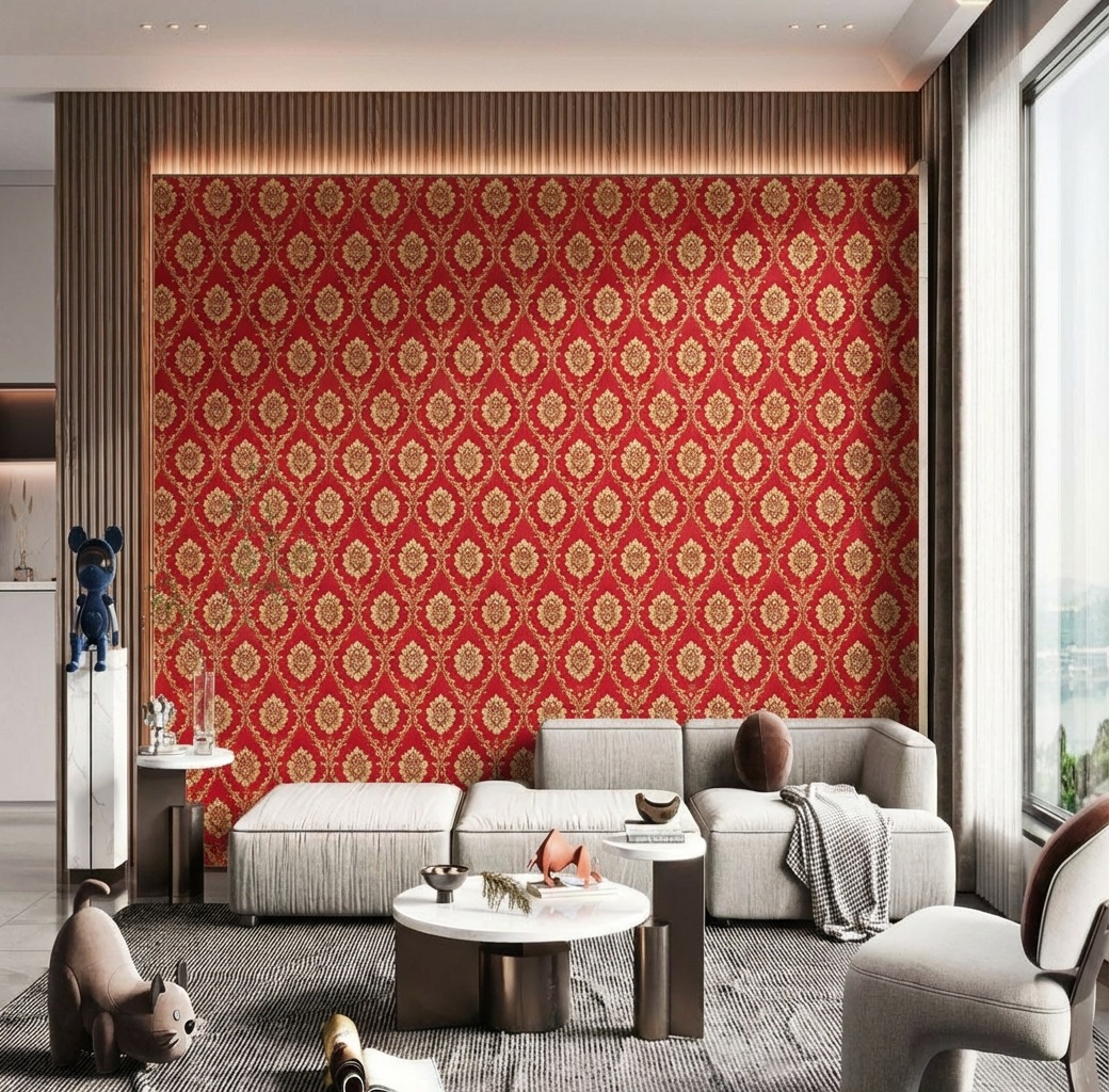 Giấy D&aacute;n Tường The Basics M&agrave;u Đỏ M&atilde; N0104 Họa Tiết Sang Trọng 