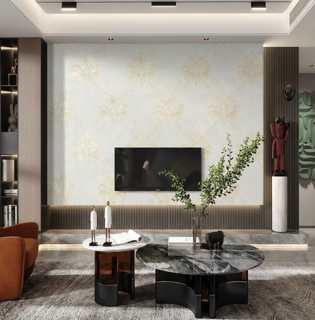 Giấy D&aacute;n Tường The Basics M&agrave;u X&aacute;m Phối V&agrave;ng M&atilde; N0110 Cao Cấp