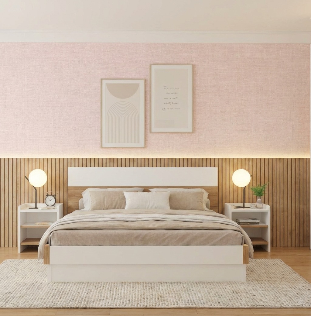 Giấy D&aacute;n Tường Nhật Bản M&atilde; Ba6091 M&agrave;u Hồng Nhạt Giả Vải