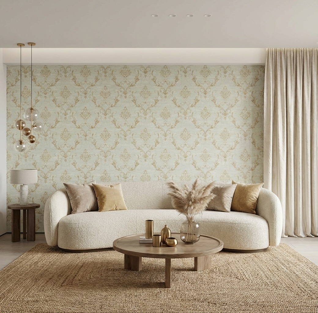 Giấy D&aacute;n Tường Cassia M&atilde; 8701-3 V&agrave;ng Kem Hoa Văn Tinh Tế