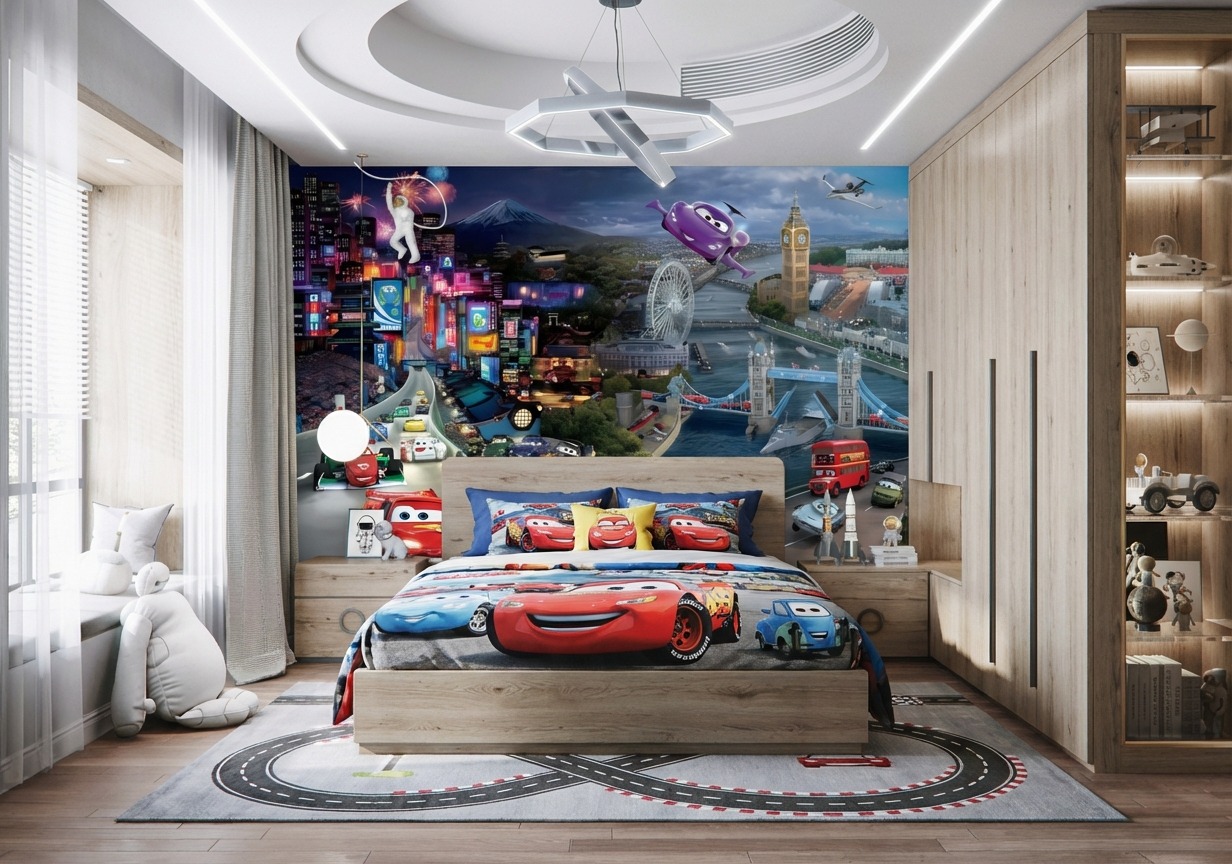 Tranh D&aacute;n Tường Hoạt H&igrave;nh DW-014: Cars V&ograve;ng Quanh Thế Giới