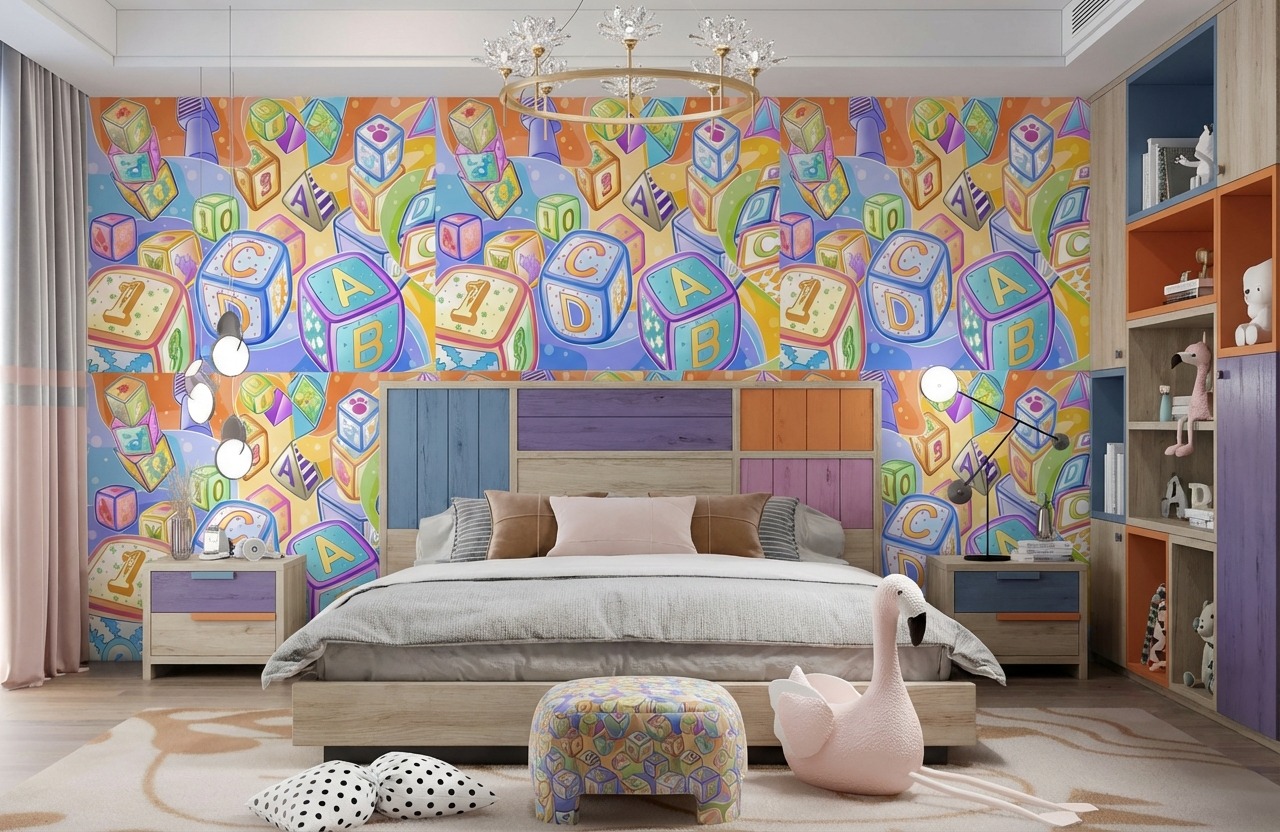 Tranh Dán Tường Hoạt Hình KD023: Những Khối Vuông Kỳ Diệu Tranh Dán Tường Hoạt Hình KD023: Những Khối Vuông Kỳ Diệu