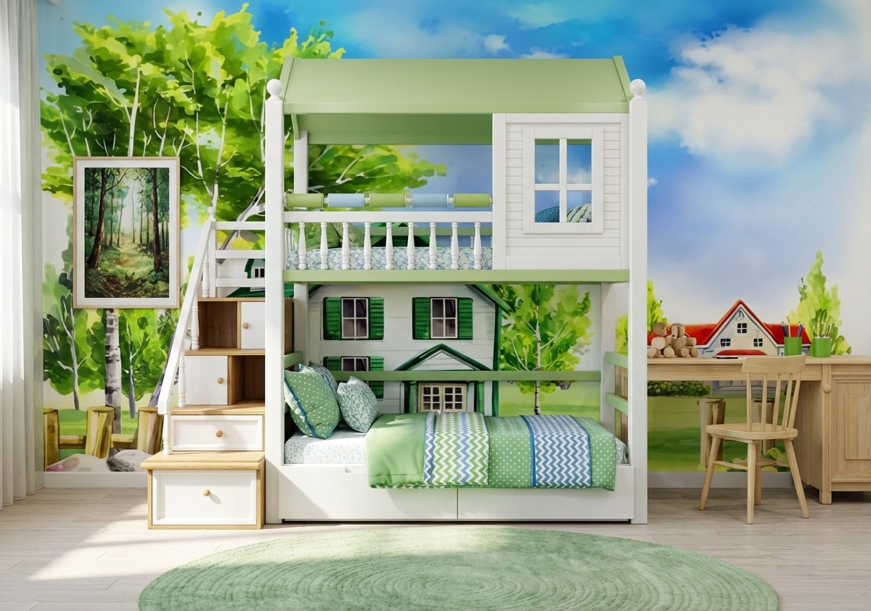 Tranh D&aacute;n Tường L&atilde;ng Mạn DRL-056: Ng&ocirc;i Nh&agrave; Xanh M&aacute;i Ng&oacute;i