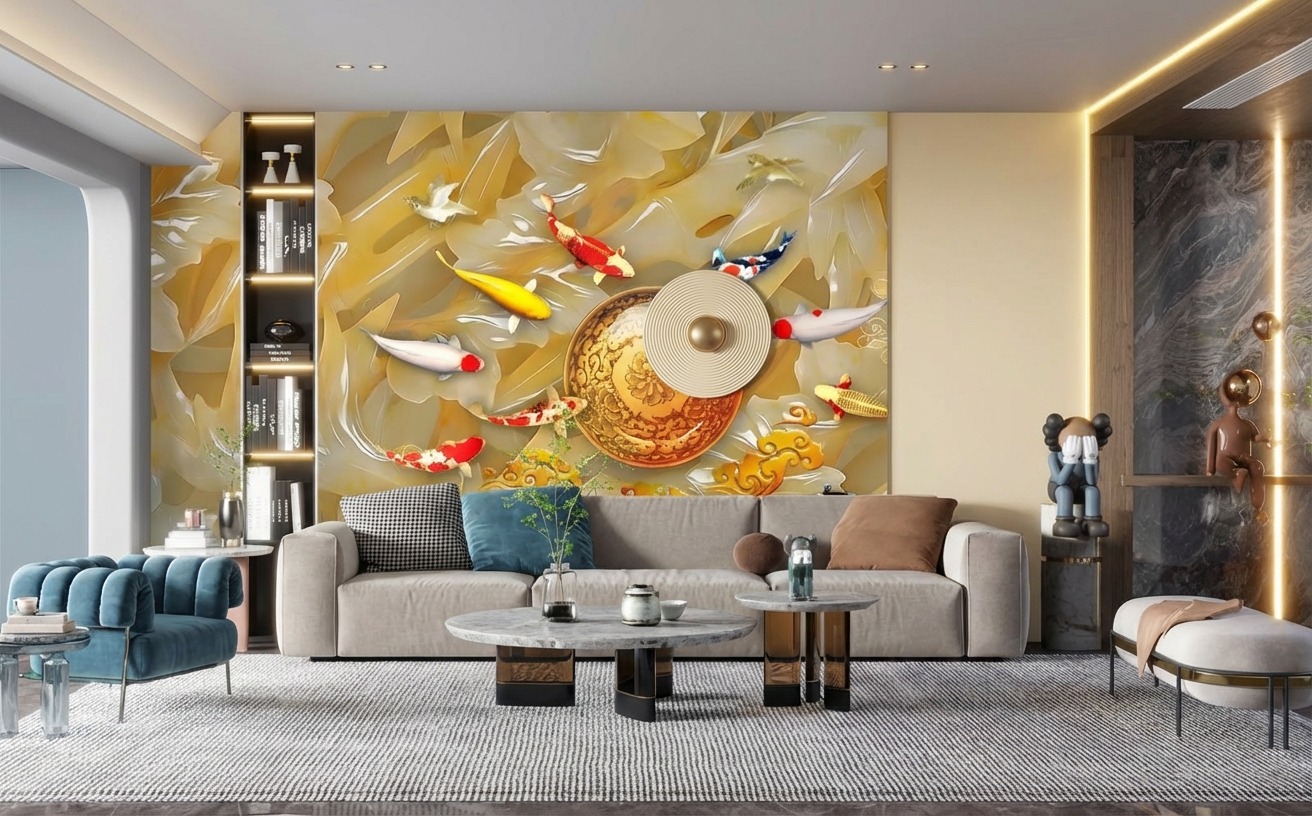 Tranh Ngọc Dán Tường PTC-040: Cửu Ngư Quần Tụ Tranh Ngọc Dán Tường PTC-040: Cửu Ngư Quần Tụ