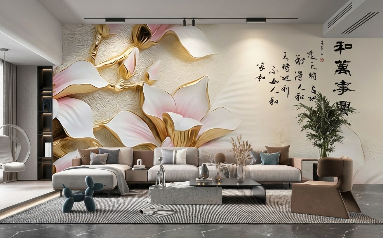 Tranh Ngọc Dán Tường PTH-111: Khắc Họa Mộc Lan Hồng Tranh Ngọc Dán Tường PTH-111: Khắc Họa Mộc Lan Hồng