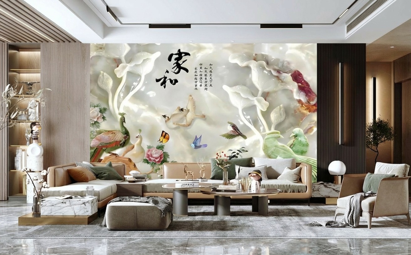 Tranh Ngọc D&aacute;n Tường PTQ-024: H&ograve;a Kh&iacute; Sinh T&agrave;i