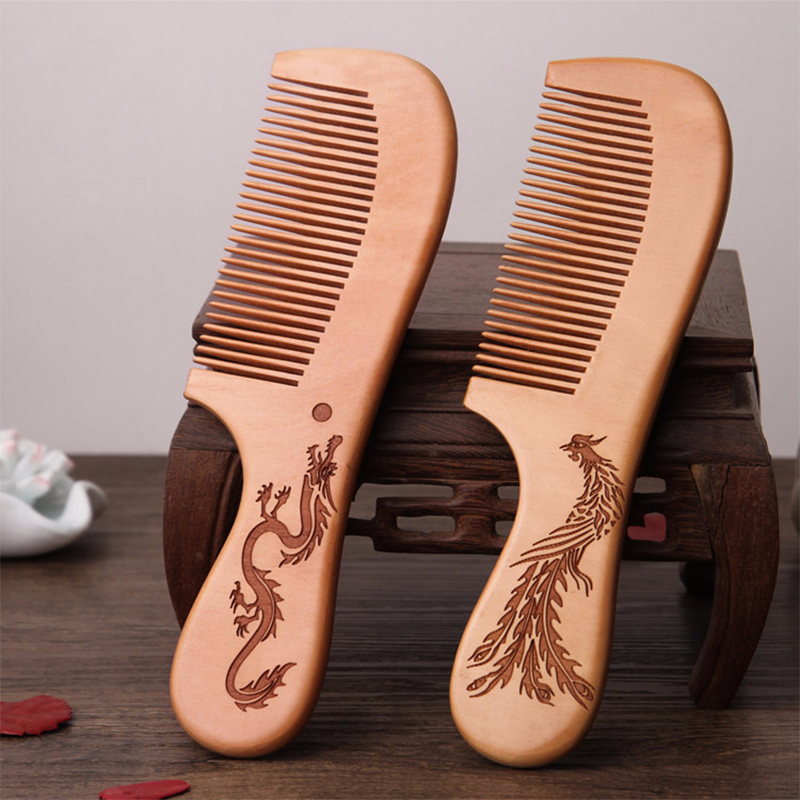 lược chải tóc bằng gỗ đào trạm khắc long phụng lược chải tóc bằng gỗ đào trạm khắc long phụng