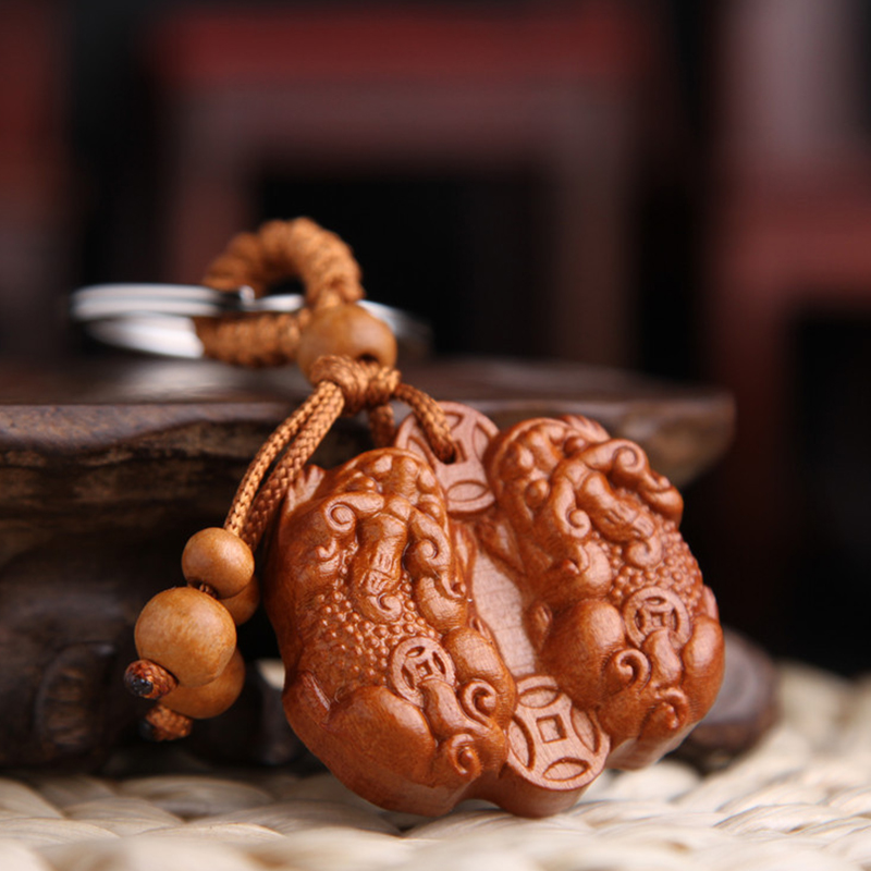 Móc khóa gỗ cặp tỳ hưu ngậm tiền Móc khóa gỗ cặp tỳ hưu ngậm tiền