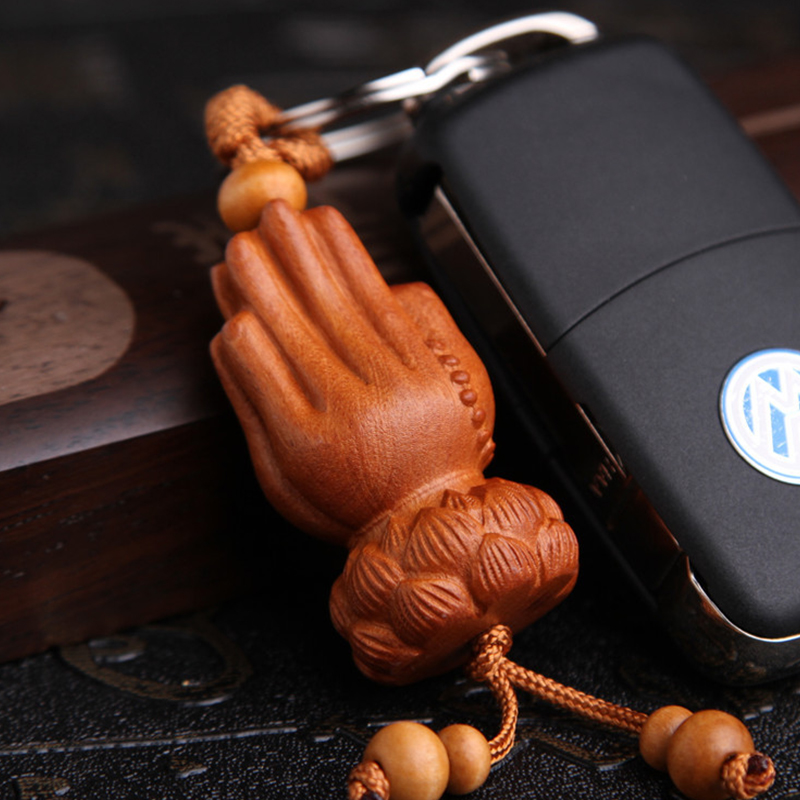 Móc khóa gỗ hình bàn tay Phật tọa Đài Sen Móc khóa gỗ hình bàn tay Phật tọa Đài Sen