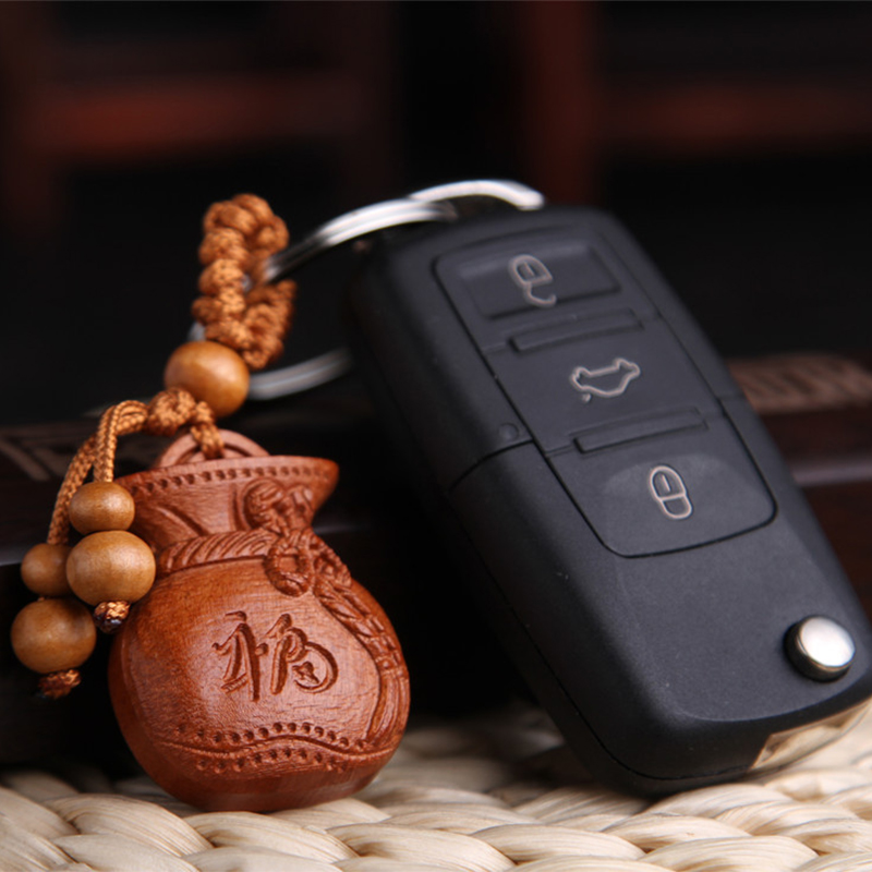 Móc khóa gỗ hình túi tiền chữ phúc Móc khóa gỗ hình túi tiền chữ phúc