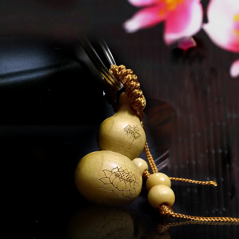 Móc khóa hồ lô bằng gỗ khắc hoa sen Phật Móc khóa hồ lô bằng gỗ khắc hoa sen Phật