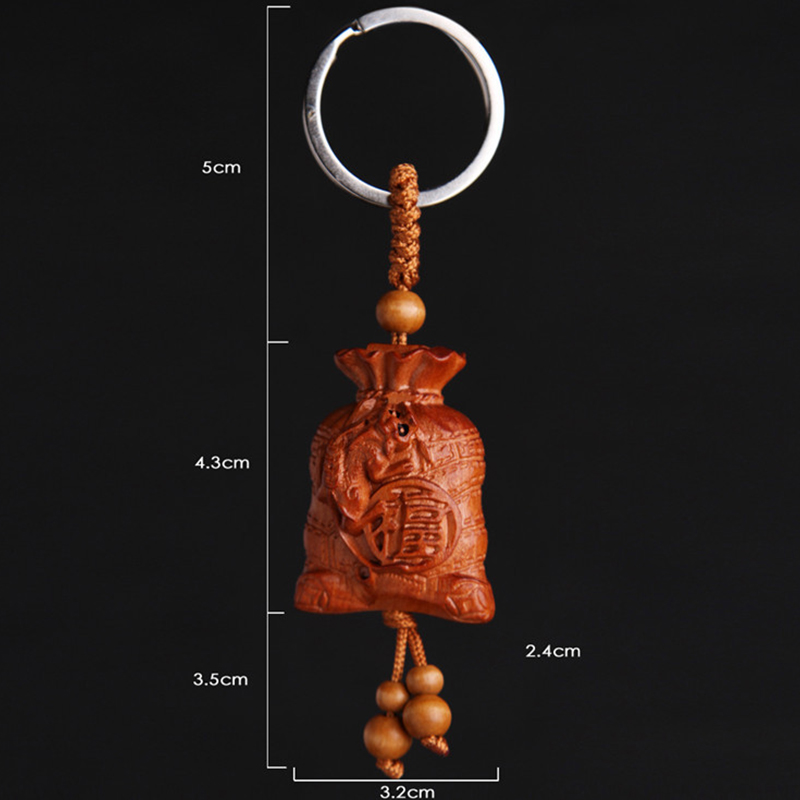 Móc khóa túi tiền khắc chữ phúc bằng gỗ Móc khóa túi tiền khắc chữ phúc bằng gỗ