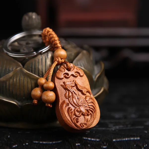 Móc chìa khóa gỗ con gà