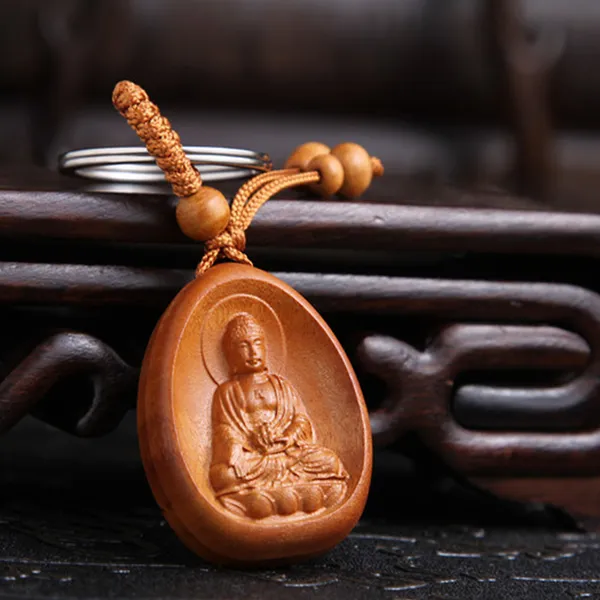 Móc khóa gỗ hình Phật A Di Đà