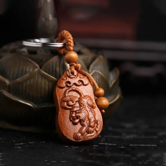 Móc chìa khóa gỗ con hổ