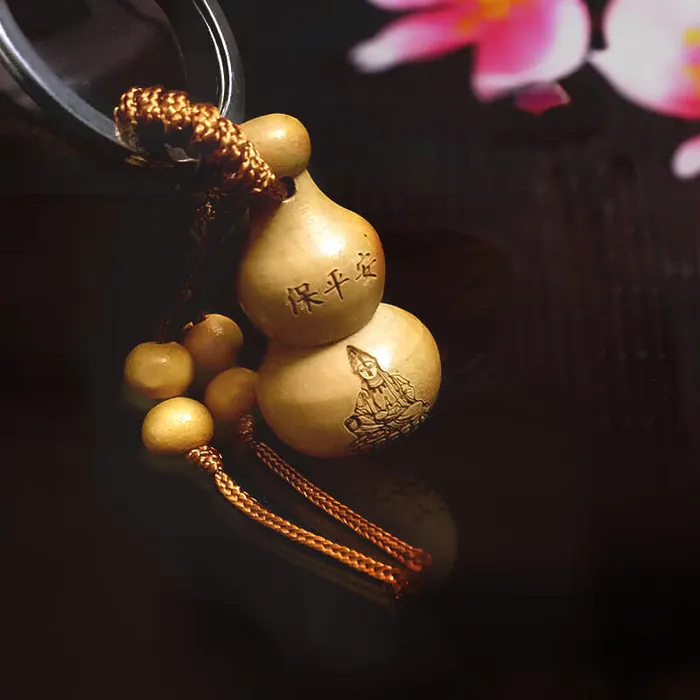 Móc khóa gỗ hồ lô khắc phật Quan Âm cầu bình an