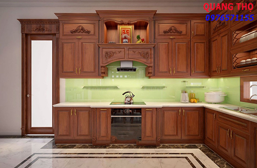 Tủ Bếp Gỗ Gõ Đỏ Tân Cổ Điển Tủ Bếp Gỗ Gõ Đỏ Tân Cổ Điển